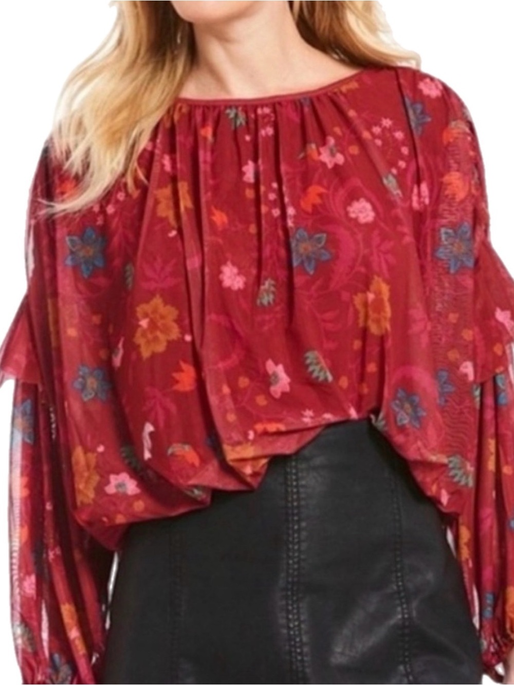 Free People Wildflower Honey Top Red Berry Large